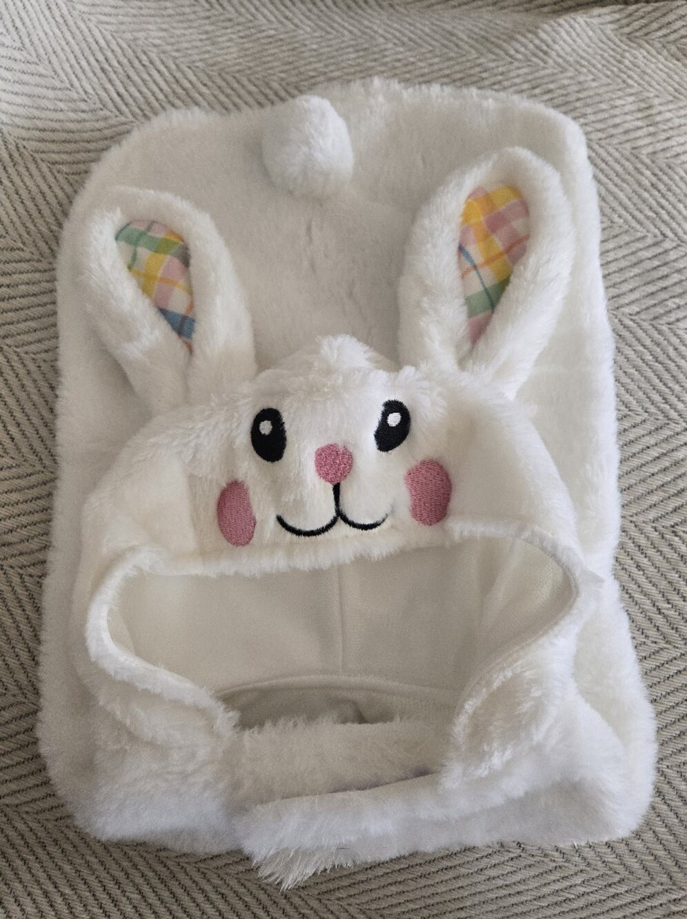 Plush White Bunny Dog Hoodie with Pink Cheeks